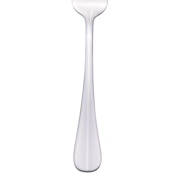 A close-up of a Libbey stainless steel dessert fork.