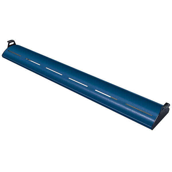 A navy blue metal beam with holes.