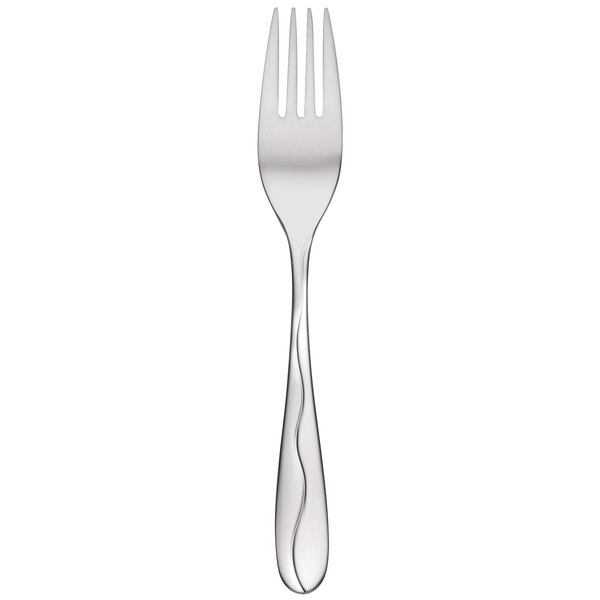 A close-up of a Libbey stainless steel salad fork with a silver handle.