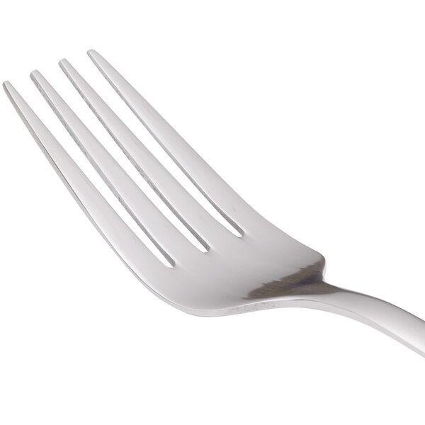 A close-up of a World Tableware Columbus stainless steel salad fork with a silver handle.
