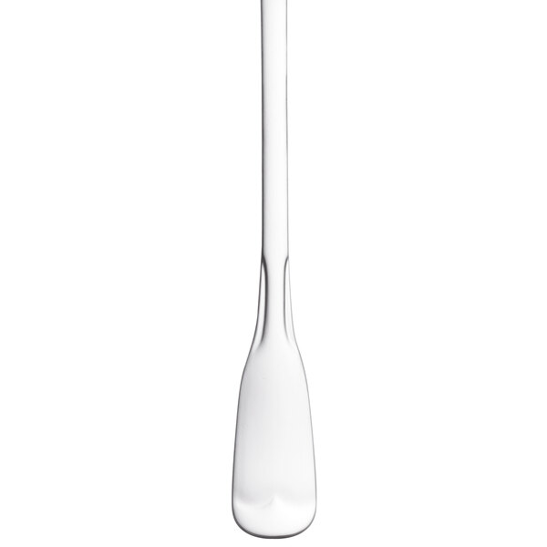 A World Tableware stainless steel iced tea spoon with a white handle.