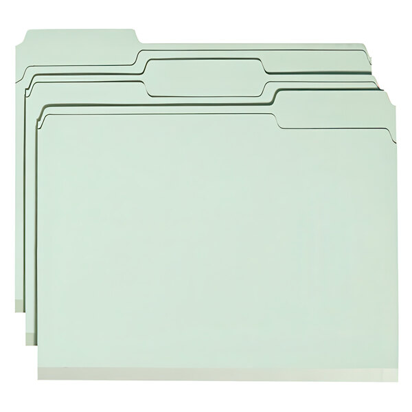 A group of Smead file folders with 1/3 cut assorted tabs in gray, green, and white.
