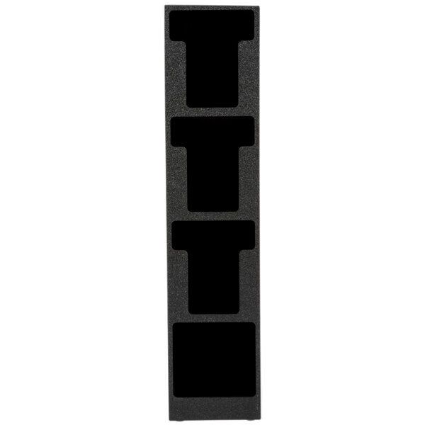 A black rectangular Vollrath countertop organizer with three compartments and a white border.