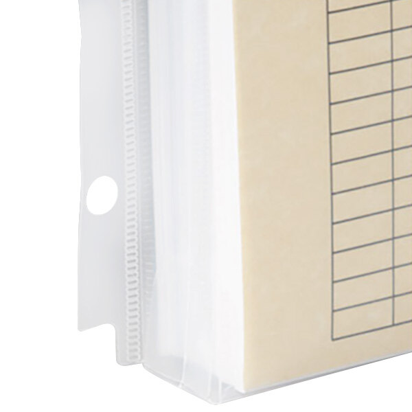 A clear poly ring binder pocket with a sheet of paper inside.