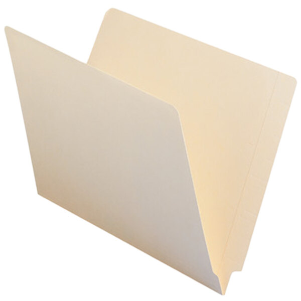 A Smead Shelf-Master file folder with two white sheets of paper inside.