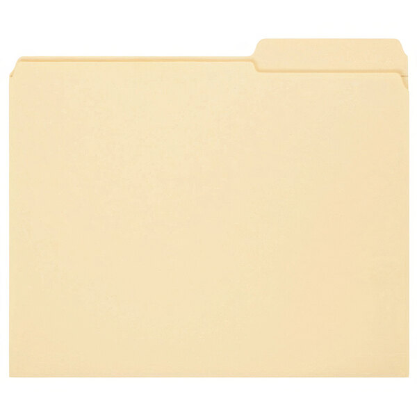 A Smead file folder with a yellow reinforced right tab.