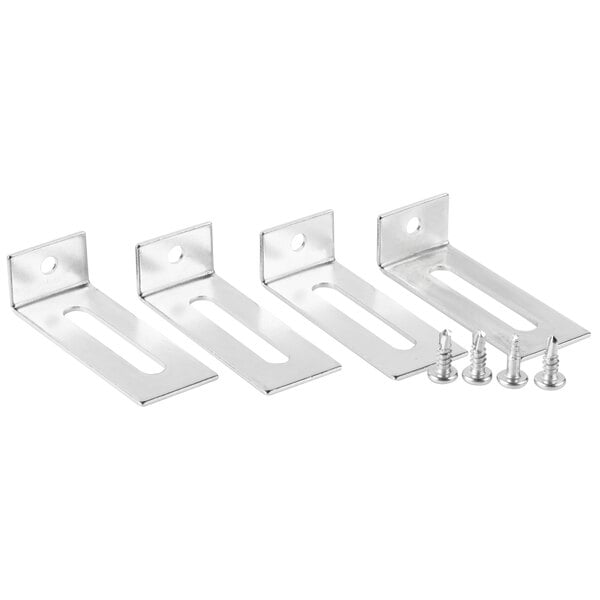 Three metal brackets with screws for an Aarco message board.