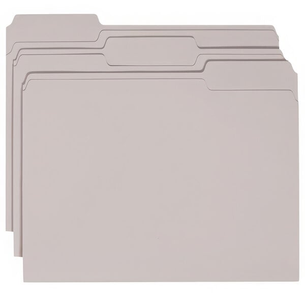 A group of gray Smead file folders with black tabs.