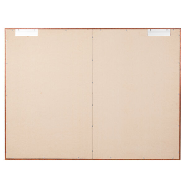 A white board with a wooden frame.