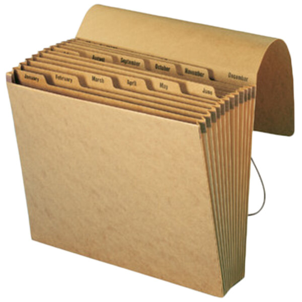 A redrope Smead 12-pocket expanding file with monthly indexing.