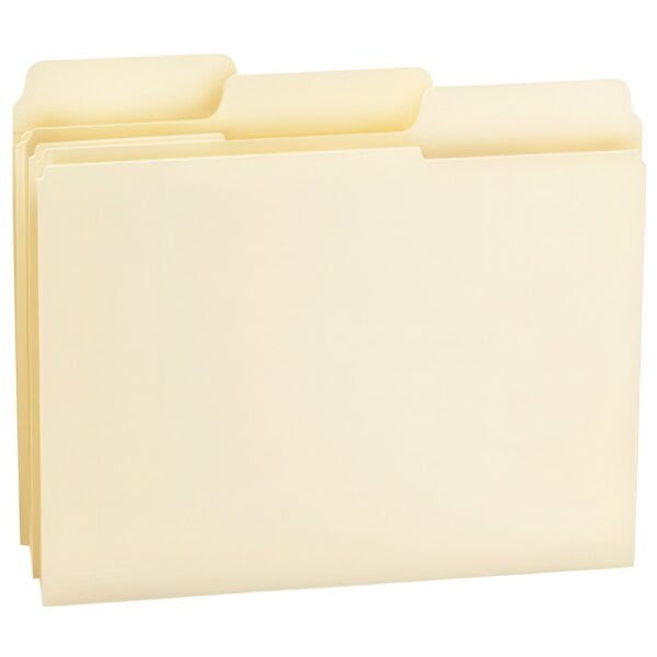 A close-up of three white Smead file folders.