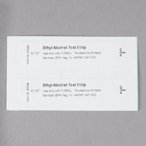 A Purell Active Ingredient Concentration Test Strip package on a white countertop.