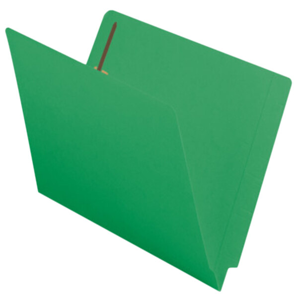 A green file folder with a brown strip.