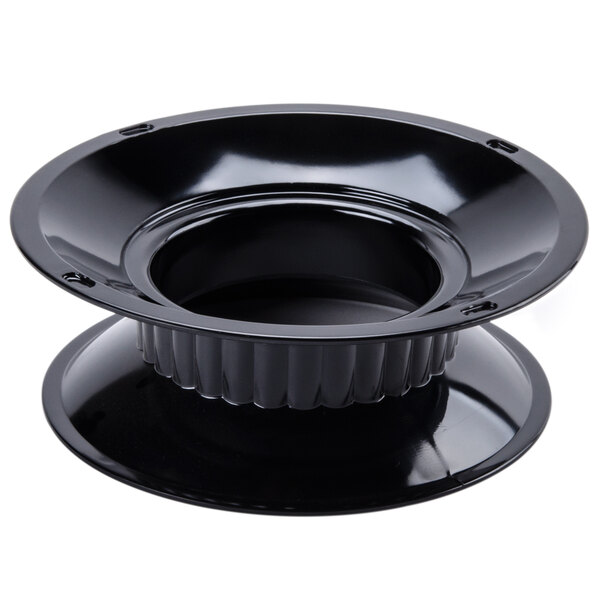 A black round melamine pedestal with a hole on top.