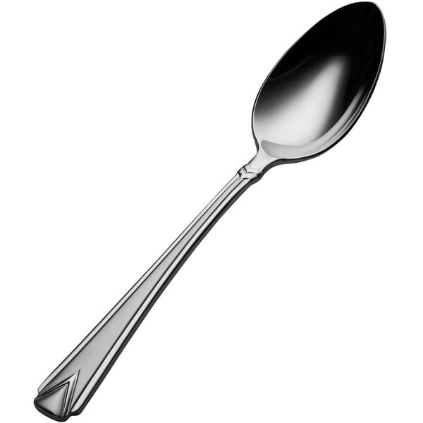 A Bon Chef stainless steel spoon with a black handle.