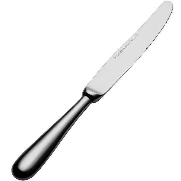 A Bon Chef stainless steel knife with a black hollow handle.