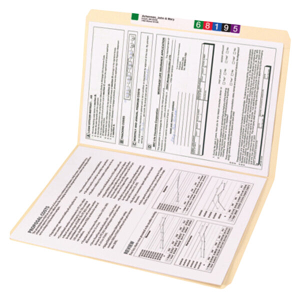 A close-up of a Smead legal size file folder with a sheet of paper and a pen inside.