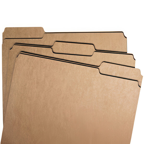 A stack of Smead kraft letter size file folders with reinforced assorted tabs.