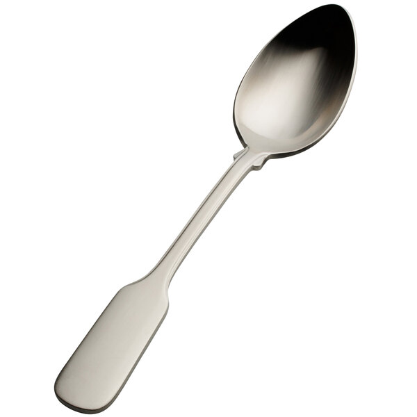 A Bon Chef stainless steel soup/dessert spoon with a silver handle and spoon.