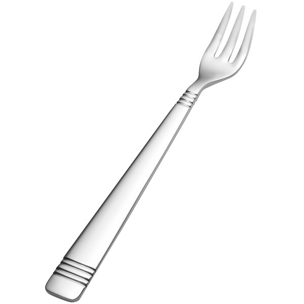 A Bon Chef stainless steel oyster/cocktail fork with a silver handle.