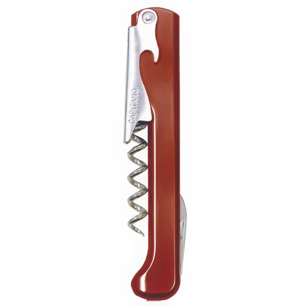 A Franmara Capitano waiter's corkscrew with a ruby wine radiant handle and silver metal accents.