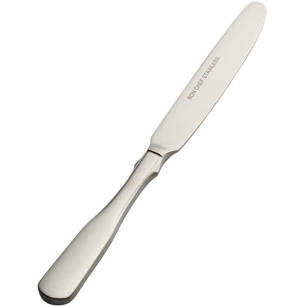 A silver Bon Chef butter knife with a solid handle.