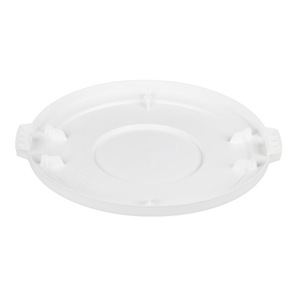 A white flat round trash can lid designed for a 32-gallon container.