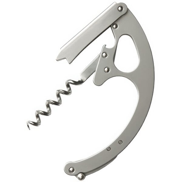 A Franmara stainless steel waiter's corkscrew with a spiral in a cork.