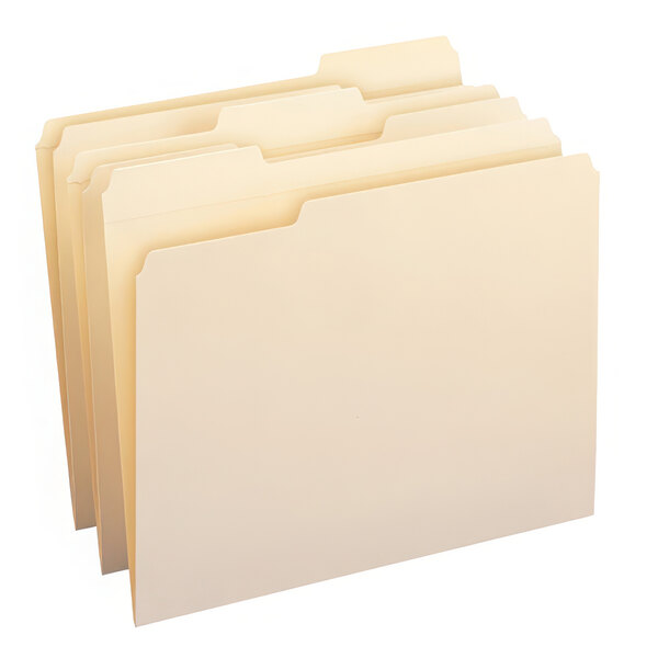 Smead file folders with reinforced 1/3 cut assorted tabs in a box.