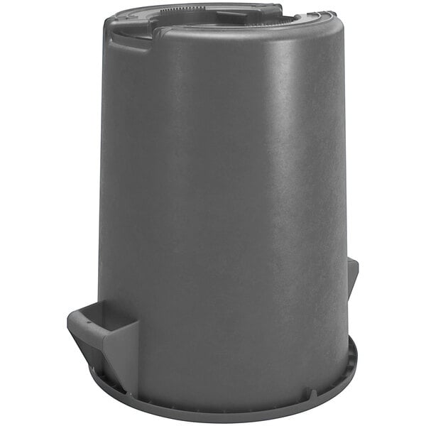 A Carlisle grey plastic trash can with a lid.