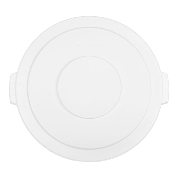 A white flat round trash can lid designed for a 44-gallon container.