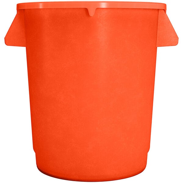 An orange plastic bucket with handles.