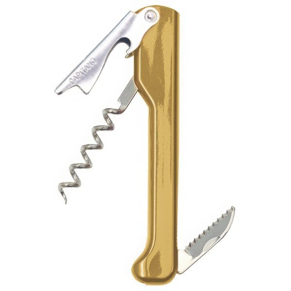 A Franmara Capitano waiter's corkscrew with a gold radiant handle.