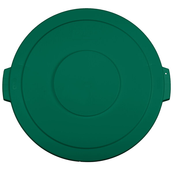 A green plastic lid for a Carlisle Bronco trash can.