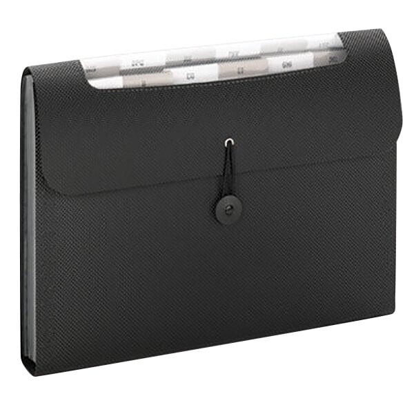 A black Smead file folder with papers inside.