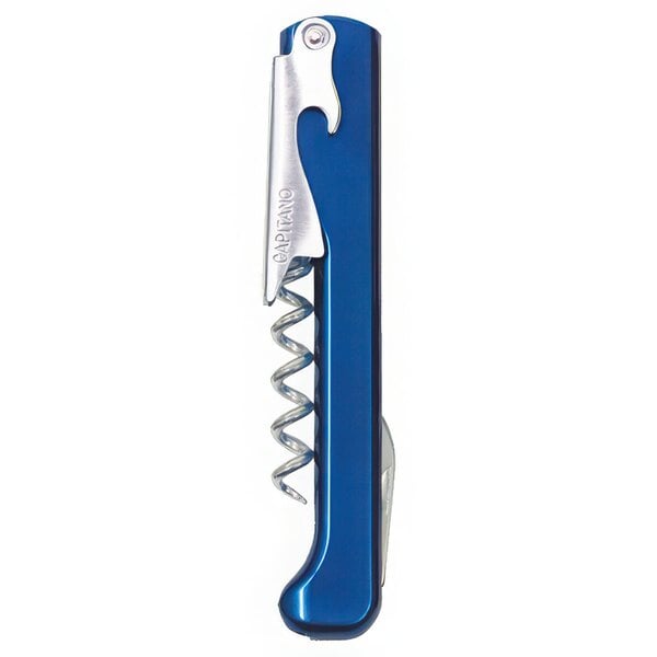 A Franmara Capitano corkscrew with an Imperial Blue Radiant handle and silver accents with a screw.