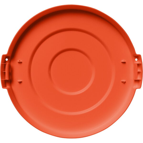 An orange plastic Carlisle Bronco lid with a handle.