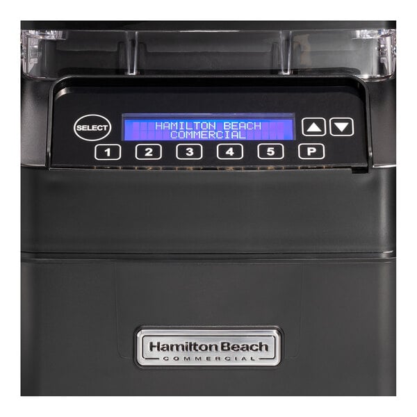 A Hamilton Beach commercial food blender with a digital display.