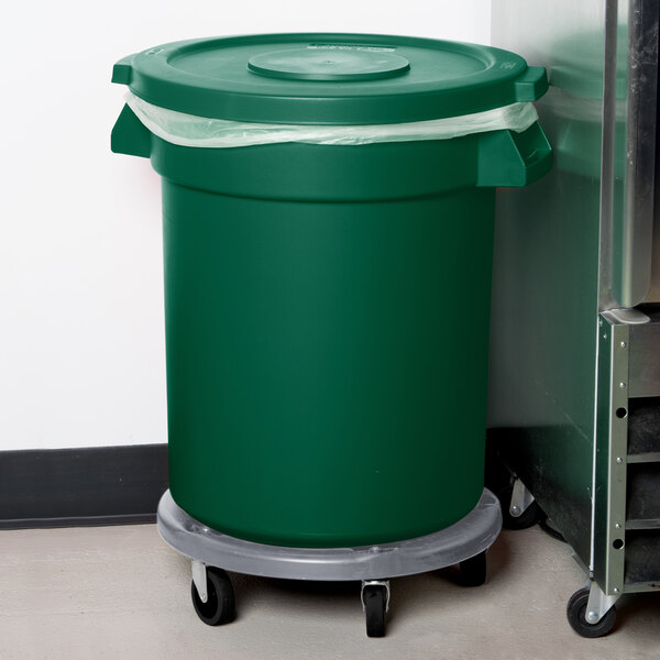 Carlisle Bronco 20 Gallon Green Trash Can with Lid and Dolly