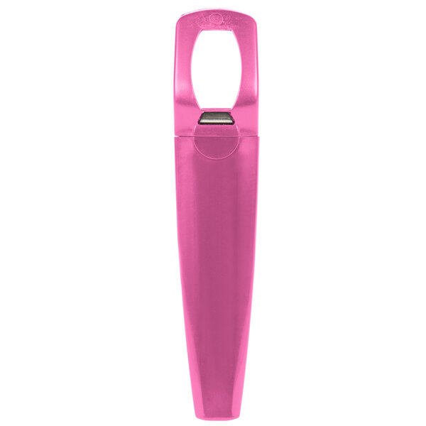 A pink plastic Franmara Traveler's Raspberry Corkscrew and Bottle Opener.