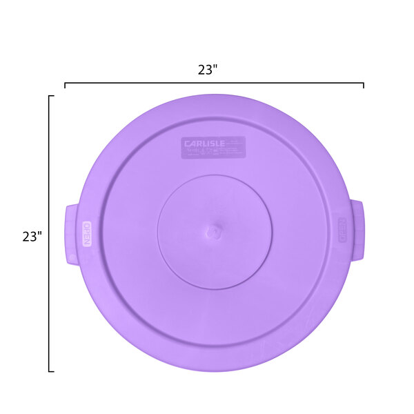 A purple plastic Carlisle Bronco trash can lid for a 20 gallon round container.