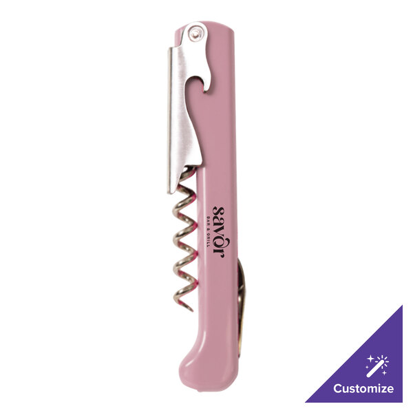 A Franmara Capitano corkscrew with a baby pink plastic handle and silver accents.