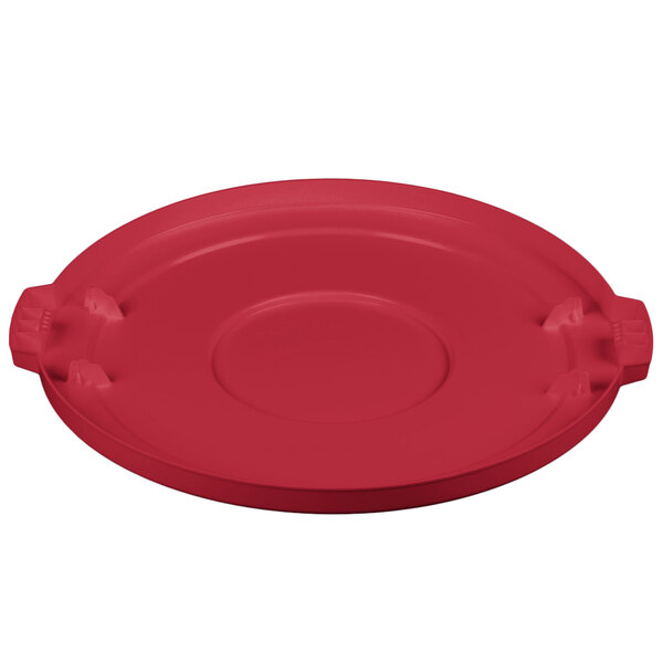 A red flat round plastic lid with three handles.