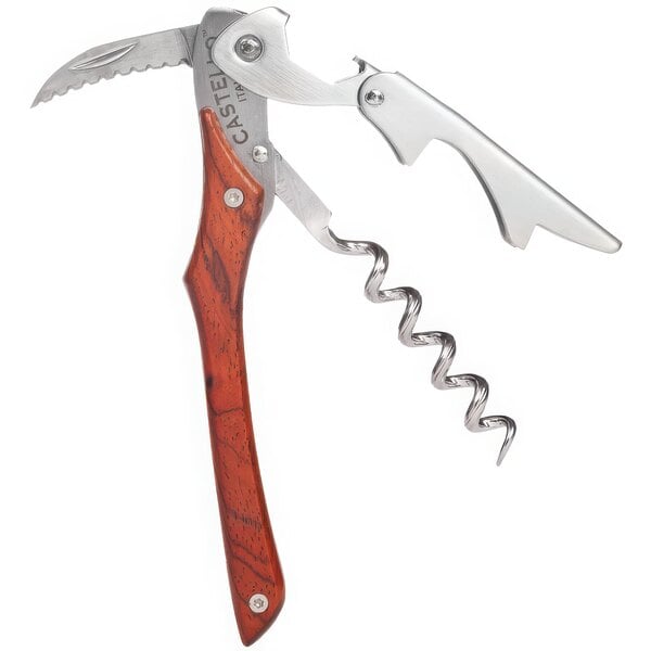 A Franmara Castello waiter's corkscrew with a Cocobolo wood handle and metal blade.