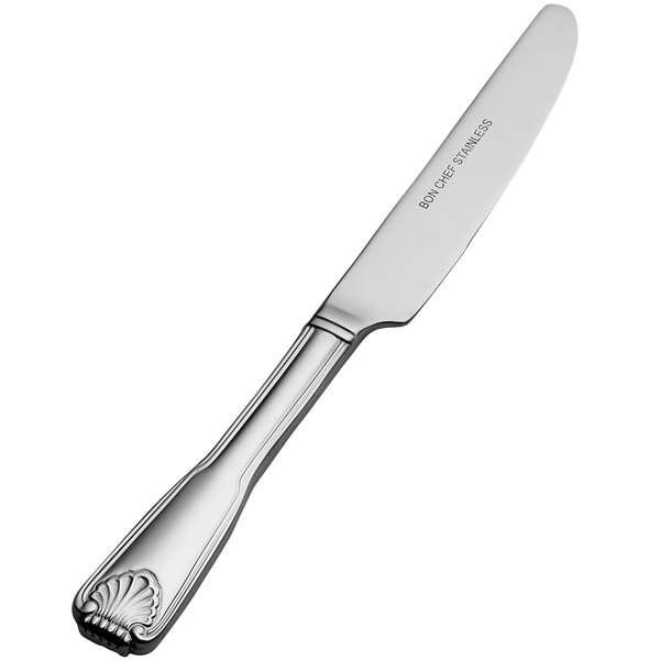 A silver Bon Chef butter knife with a solid handle.