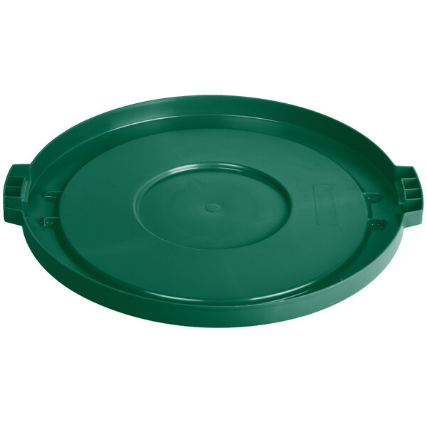 A green plastic lid for a Carlisle Bronco trash can.