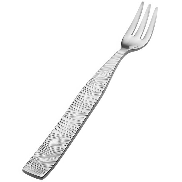 A Bon Chef stainless steel oyster/cocktail fork with a silver handle.