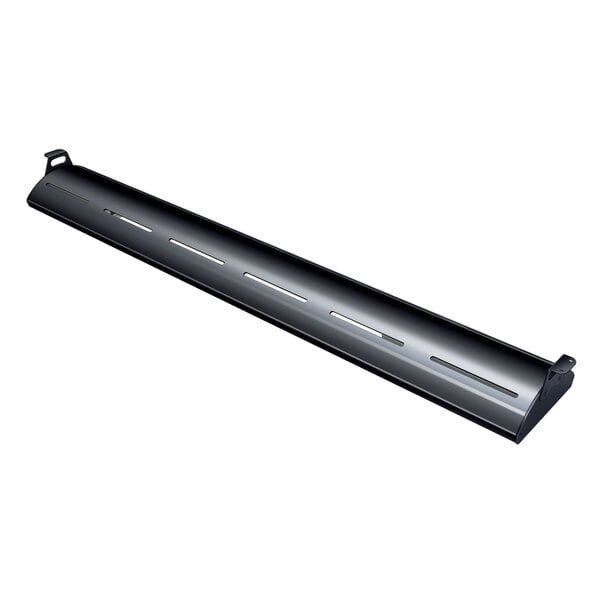 A black metal Hatco Glo-Rite display light with holes in a beam.