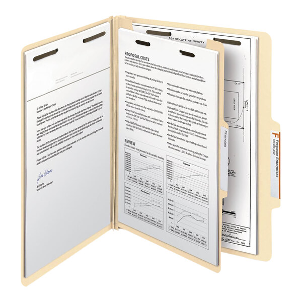 A Smead heavy weight letter size classification folder with a document inside.