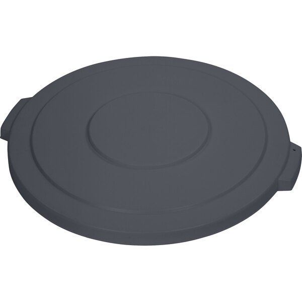 A grey circular lid for a Carlisle Bronco trash can.
